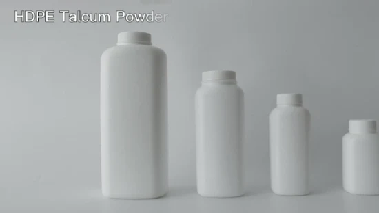 工場の空の白いPEプラスチックベビータルカムパウダーボトルの包装